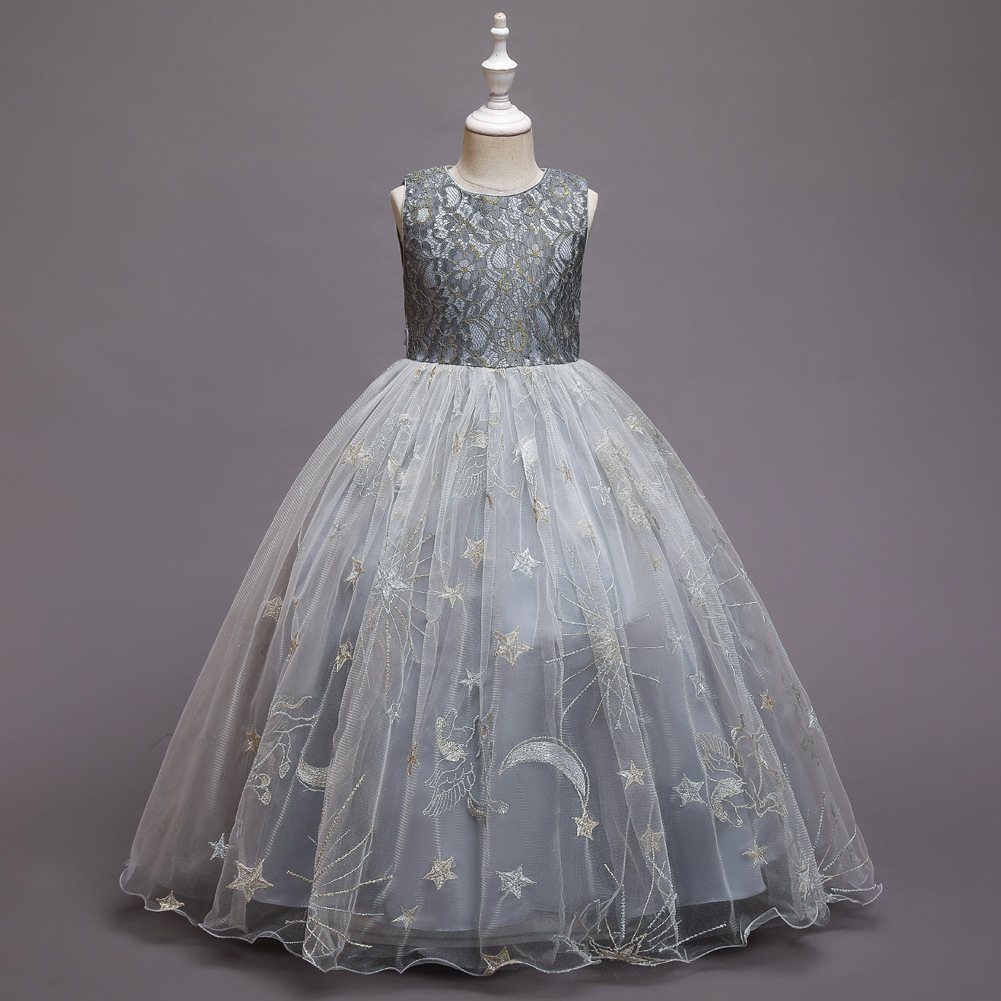 欧美公主连衣裙网纱蓬蓬裙蕾丝儿童礼服裙六一主持人长款裙表演服