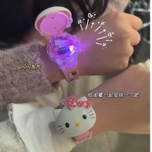 网红可爱kitty猫发光手表ins高颜值翻盖电子表闪灯学生宝宝礼物