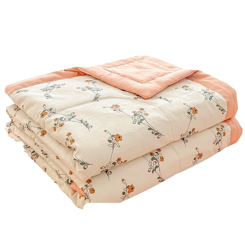 Class a Washed Cotton and Linen Double-Layer Yarn Summer Blanket Four-Piece Set Summer Air Conditioning Duvet Machine Washable Single Double Thin Quilt