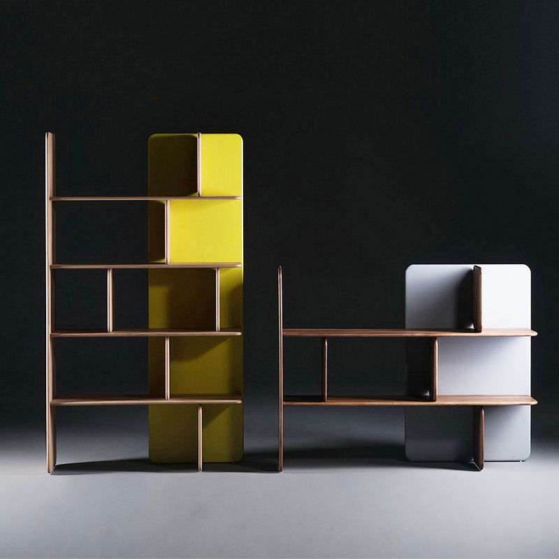 黑胡桃木色书架现代简约书柜创意个性落地书橱钢琴烤漆展示陈列柜