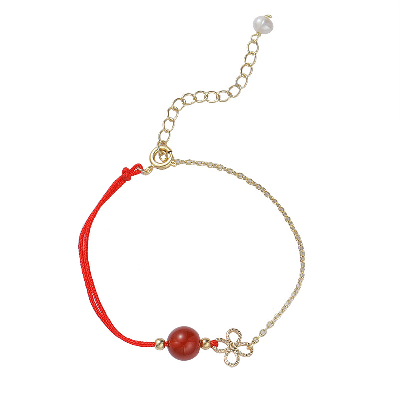 中国结水晶转运招桃花本命年红绳手链女小众学生简约设计感手饰