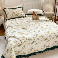 床盖批发法式复古花边四件套绗缝夹棉田园风床单三件套跨境厂家