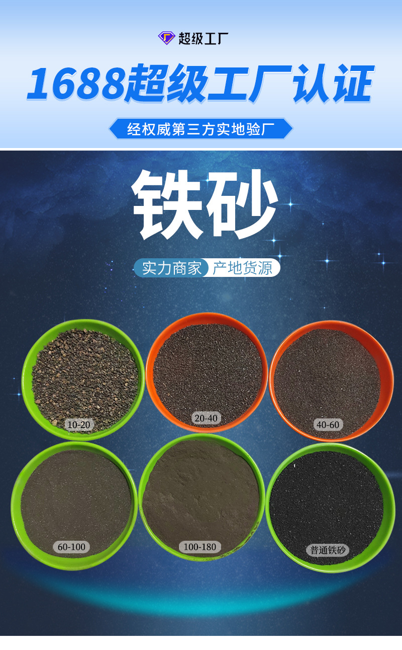 商品描述型号铁砂包装规格25kg/袋形状颗粒状品牌强东品级一级品名