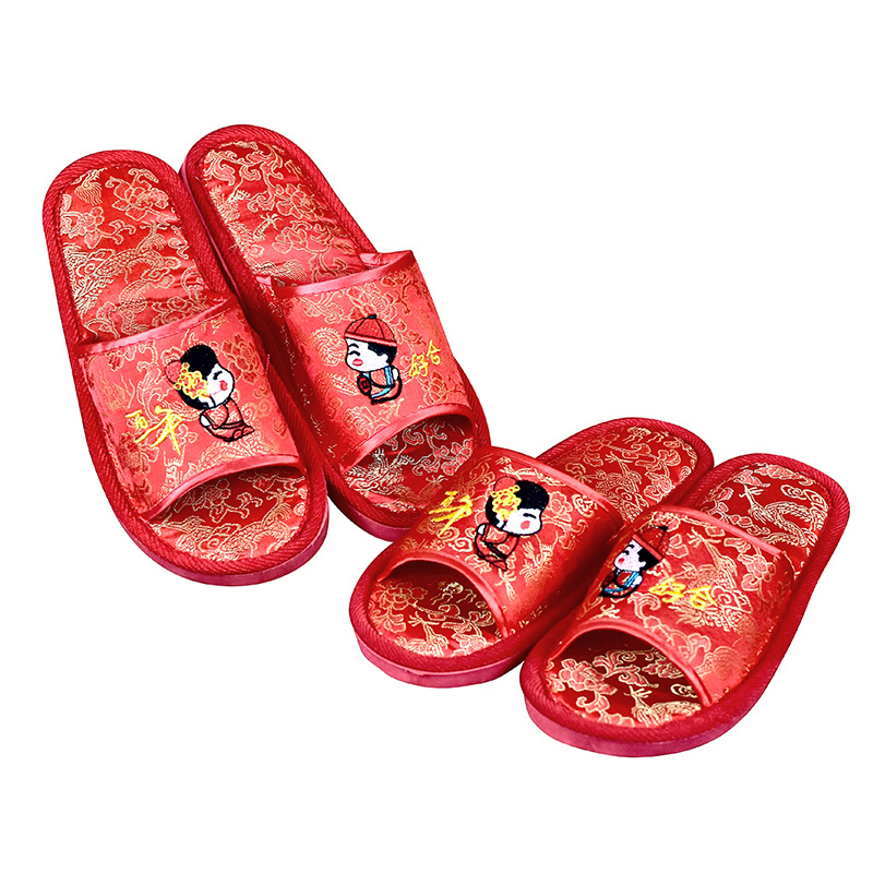 Wedding Supplies Silk Thickened Couple Slippers Vintage Sewing Wedding Slippers Manufacturers