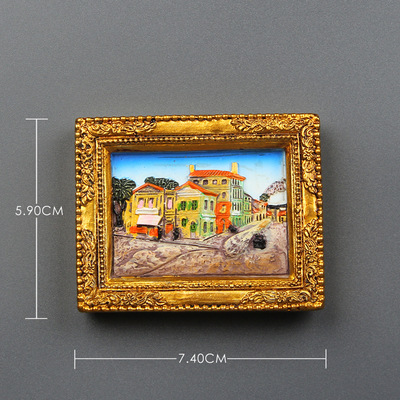 New Creative Three-Dimensional Simulation Photo Frame Small Oil Painting Decoration Large Magnetic Refrigerator Stickers European Van Gogh Mini Magnetic Stickers