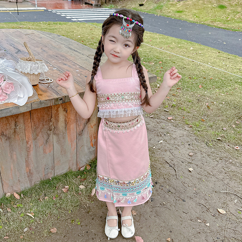 女童夏装少数民族套装小女孩民族风哈尼族傣族云南西双版纳表演服