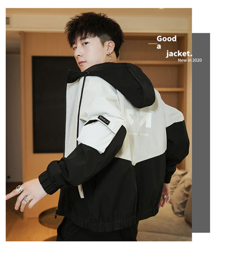 春秋夹克男士韩版修身休闲工装外套男秋天连帽宽松褂子上衣服男装