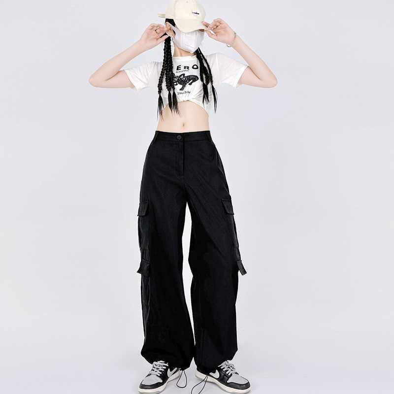 2023 Autumn New Hot Girl Style Overalls Women's High Waist Straight Wide Leg Design Sense Loose Casual Mopping Trousers