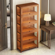 .書柜 玻璃輕奢架現代簡約帶透明房置物架實木落地展示櫥