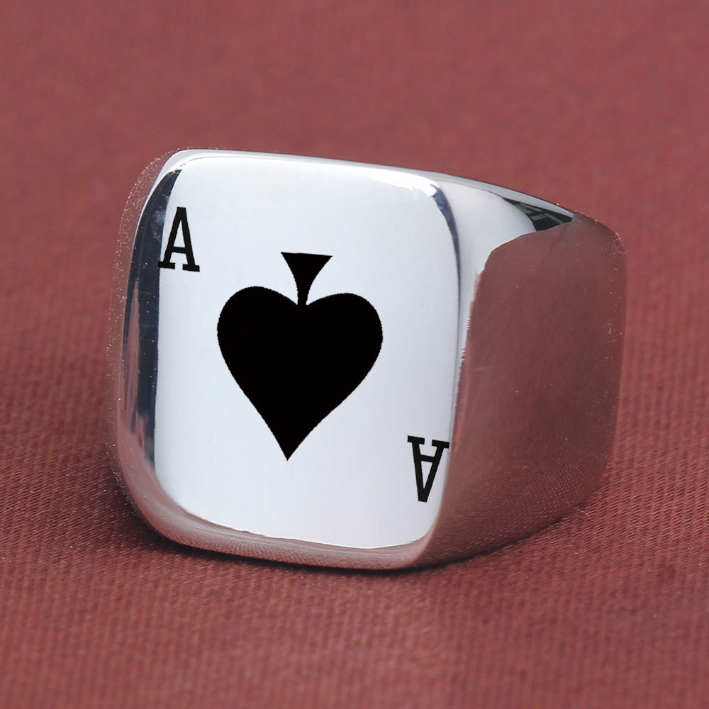 欧美ins风黑桃a钛钢戒指环男士幸运扑克牌方形戒指学生潮男女批发