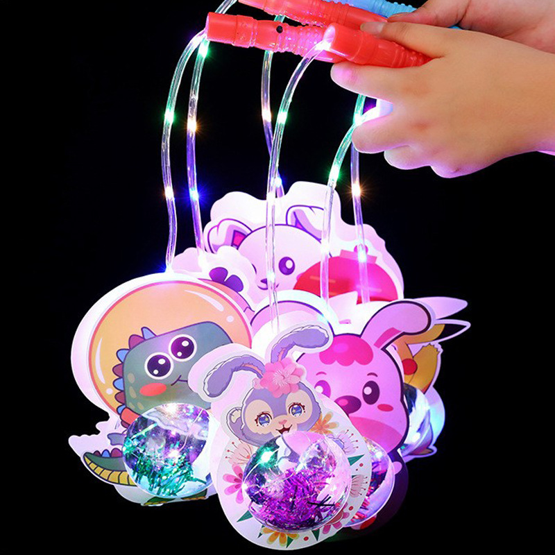 Spring Festival Lantern Festival Cartoon Luminous Portable Bounce Ball Portable Lantern Children's Toys Night Market Stall Supply Wholesale