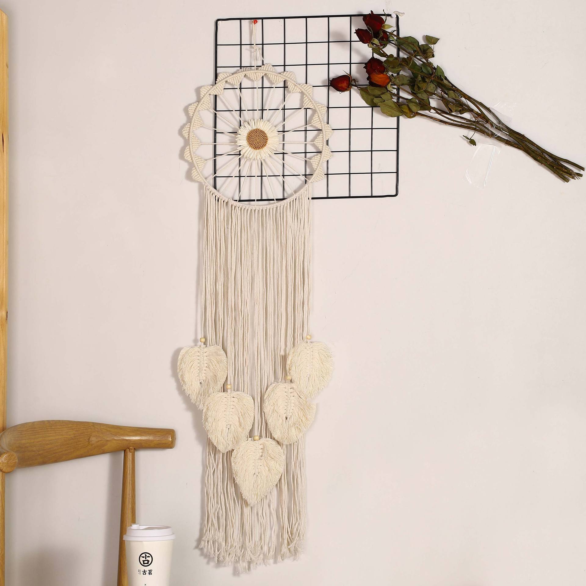 新款创意太阳花树叶手编棉挂毯 家居装饰壁挂印第安风捕梦网-阿里巴巴