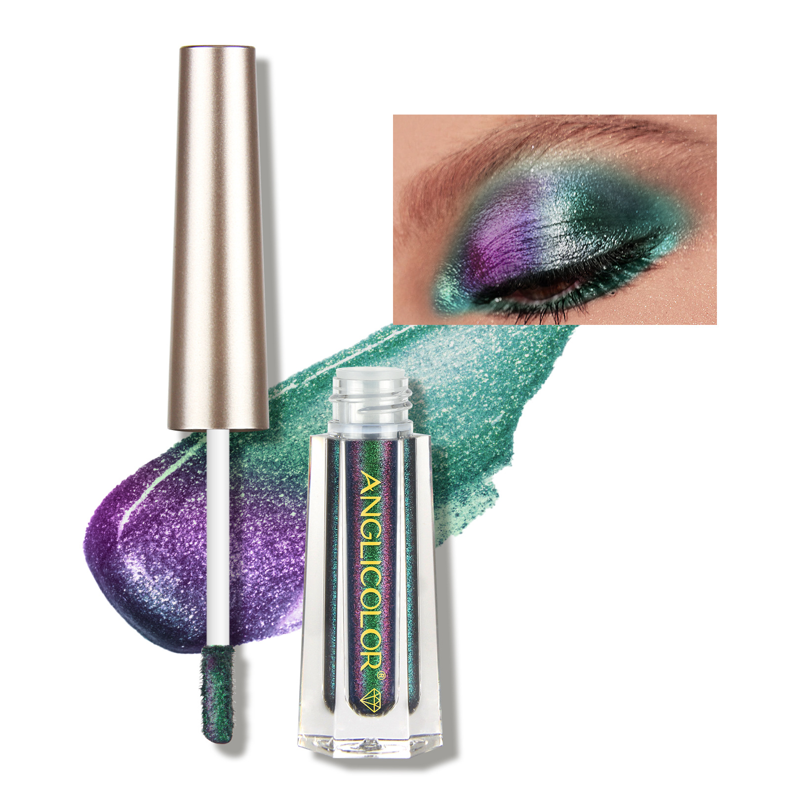 Cross-Border Hot for Anglicolor Chameleon Liquid Eye Shadow Three-Color Diamond Shining Liquid Eye Shadow Single