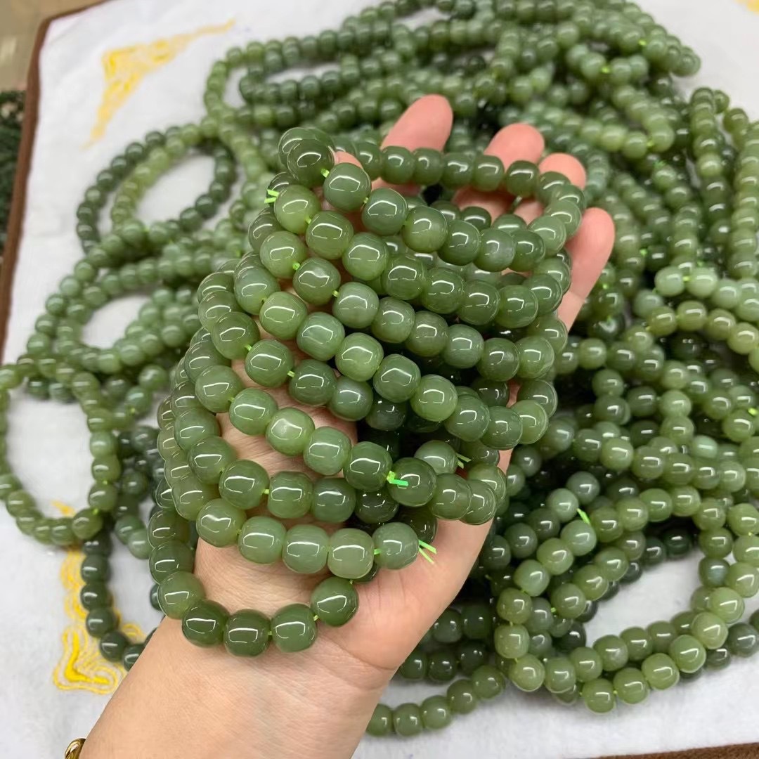 和田玉青黄口料老形珠料子水润细腻密度好水头足品质好一手批发