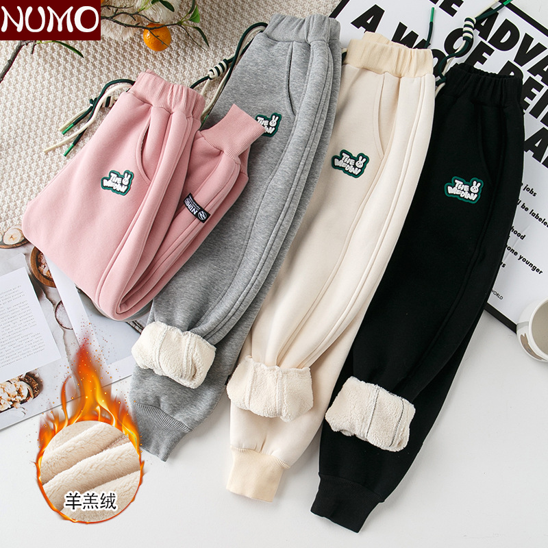 Children's Sport Pants Fleece-lined Thickened Winter Boys' Sweatpants Lambswool Baby Winter Clothes Casual Loose Girls' Trousers