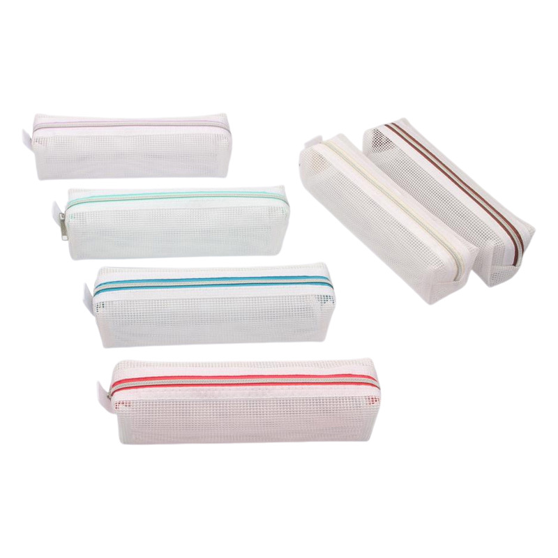 Spot Simple White Glue Mesh Color Pull Pencil Case Japanese Stationery Box Student Office Simple Buggy Bag