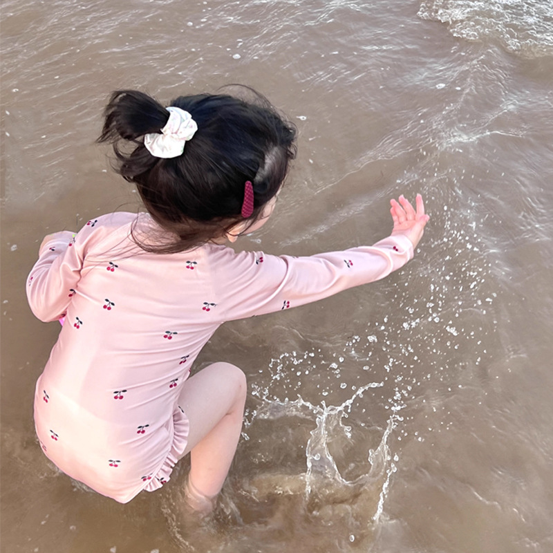 女童速干长袖泳衣夏季新款韩国童装小女孩宝宝洋气碎花连体游泳装
