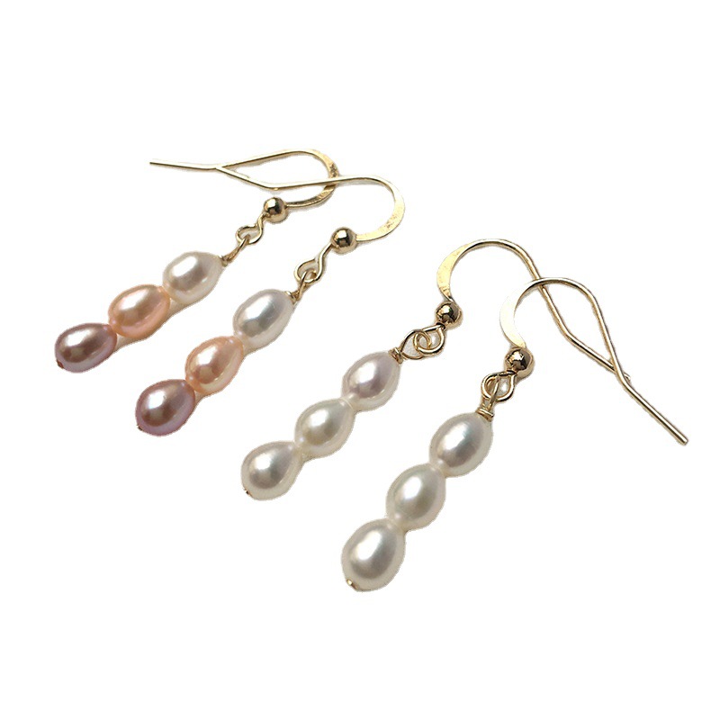 Natural Fresh Water Pearl Long Earrings 14K Gold-Plated Color-Preserving Simple Tassel Ear Hook Taobao WeChat One Piece Dropshipping