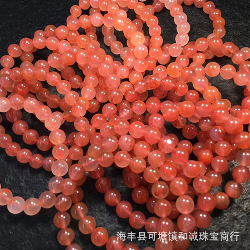 厂批发川料南红冰飘红手串饰品红润清新天然南红樱桃红diy手链女