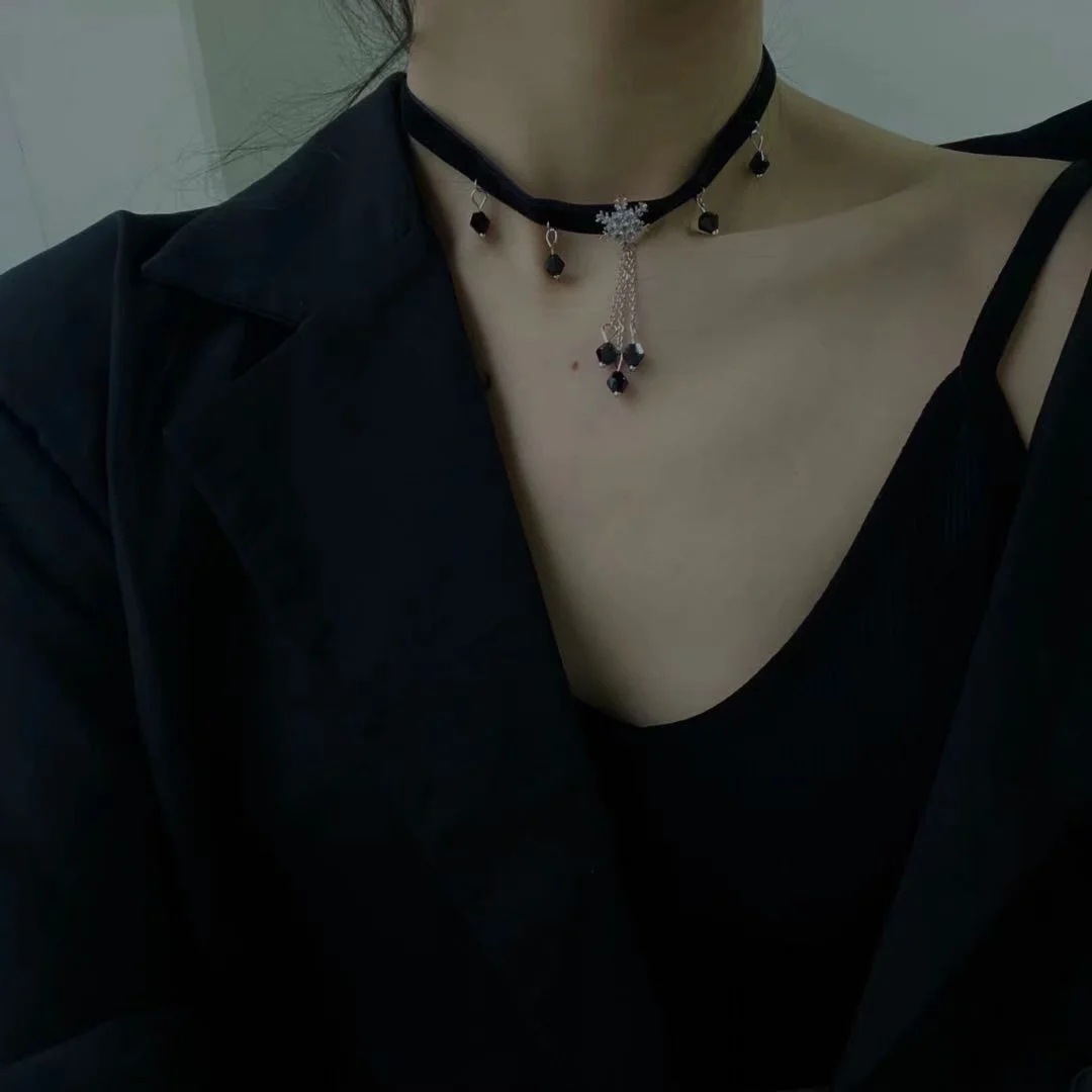 原创手作丝绒包金流苏轻奢气质choker颈饰项链项圈