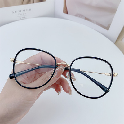 tr90圆框眼镜 素颜学生镜平光眼镜复古圆形防蓝光可配近视眼镜架