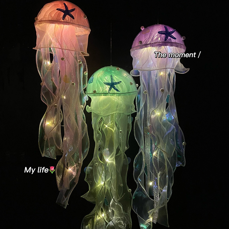 Handmade Creative Jellyfish Lamp DIY Material Package Hanging Pendant Hanging Decoration Bedside Ambience Light Bedroom Internet Celebrity Small Night Lamp