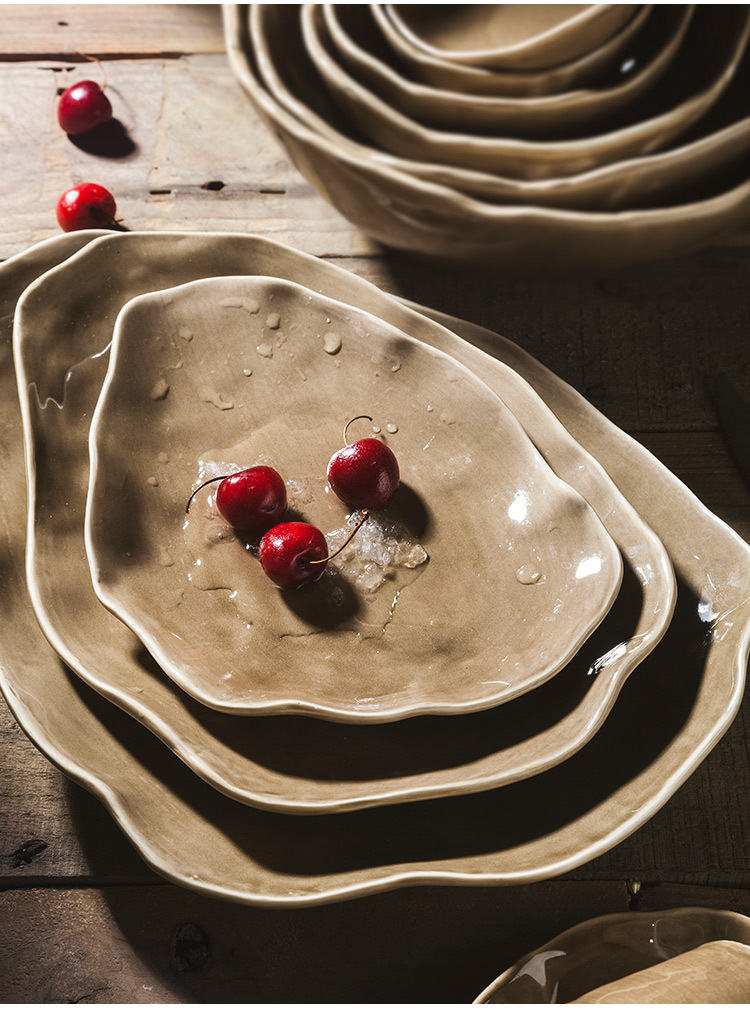 yayu中式家用碗碟套装复古创意餐具套装简约陶瓷创意变形碗盘套装