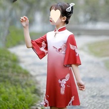 儿童旗袍夏季2024新款短袖中国风改良大童红色女童汉服夏装连衣裙