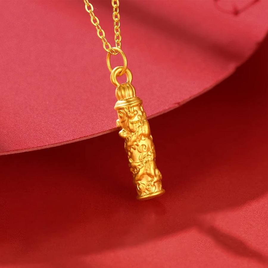 黄金999足金神龙金柱吊坠男女款3d硬金圆柱转运生肖龙 本命年项链