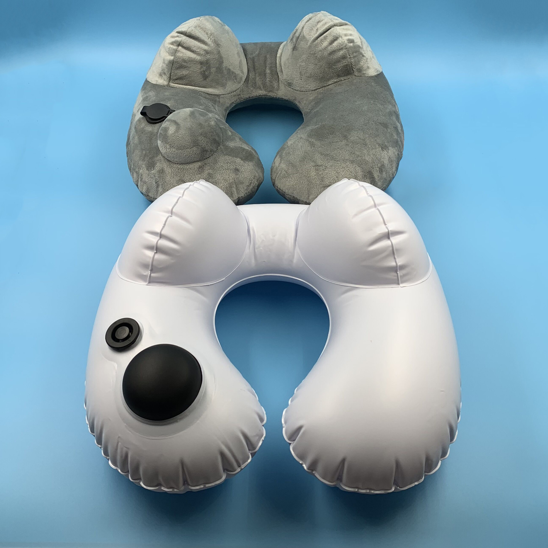 厂家便携式pvc充气枕 可拆洗按压式充气u型旅行枕