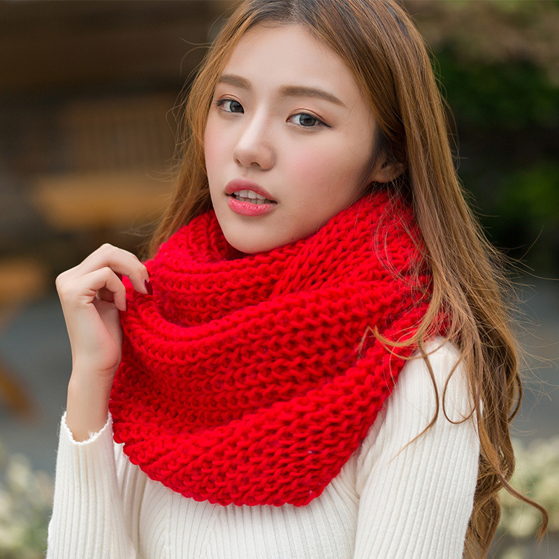 Korean Style Thick Pullover Women‘s Scarf Warm Fashion Versatile Student Scarf Autumn and Winter Wool Knitted Couple Bandana