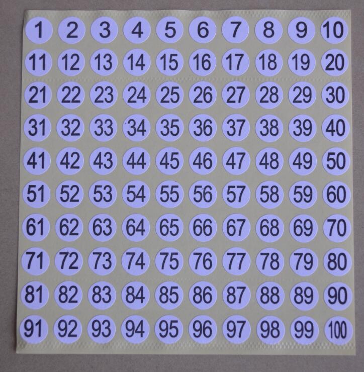 1-100数字号码贴纸 衣服鞋袜尺码标签 圆形序号编号工号不干胶标