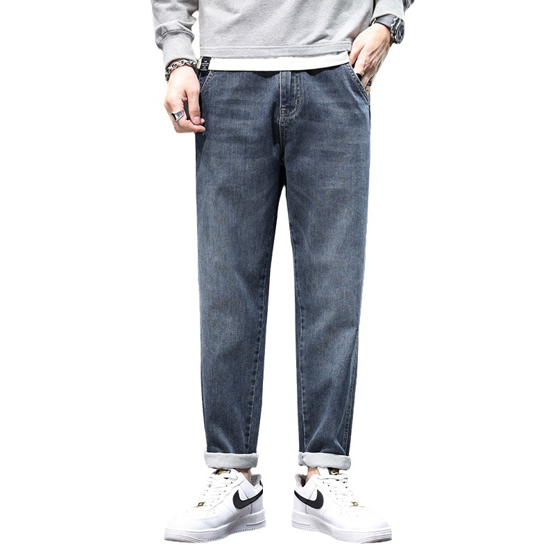 New Jeans Men's Summer Loose Straight Thin Casual Trousers Trendy Versatile Micro Elastic Cropped Pants Men