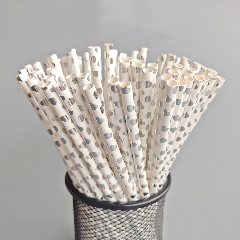 Cross-Border Amazon Disposable Degradable Paper Sucker Film Hot Gold and Silver Rose Gold Paper Straw Decorative Beverage