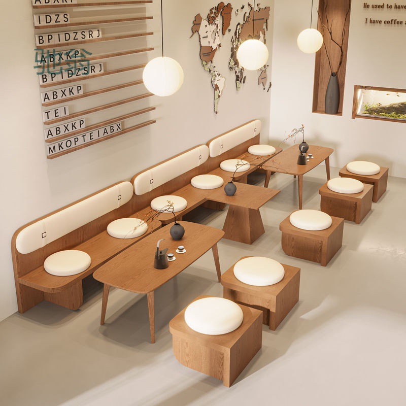tpf卡座沙发奶茶店桌椅组合咖啡厅餐桌商用酒吧餐饮茶楼靠墙实木