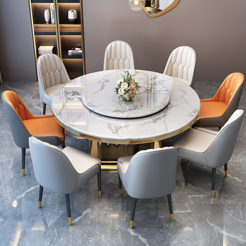 餐桌圆形轻奢现代简约圆桌带转盘大理石高端圆型吃饭家用酒店饭店