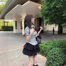 小个子套装学院风短裙半身裙夏季裙子日系JK制服短款衬衫女两件套