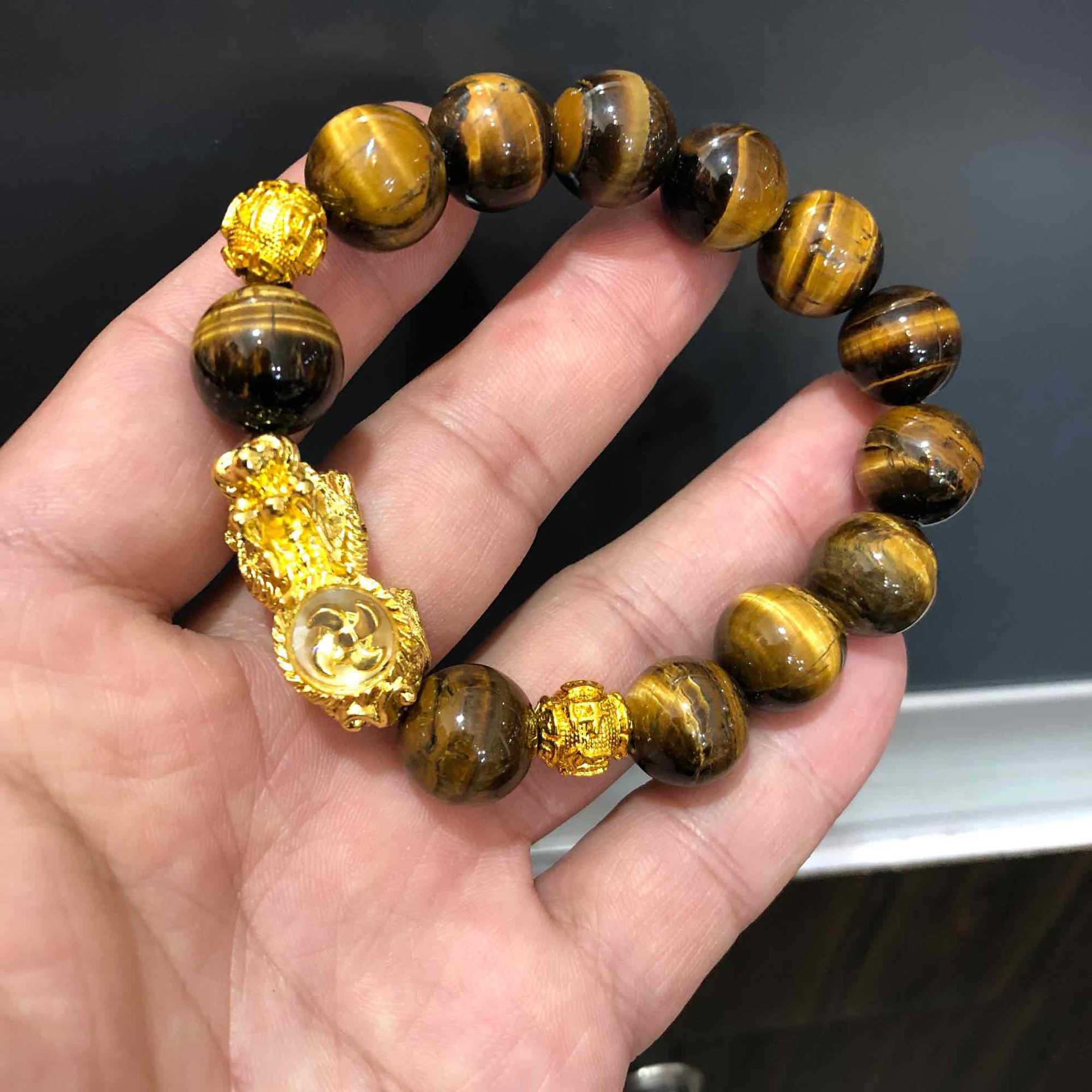 厂家批发虎眼石手链虎睛石貔貅手链风生水起风车貔貅直播货源手串