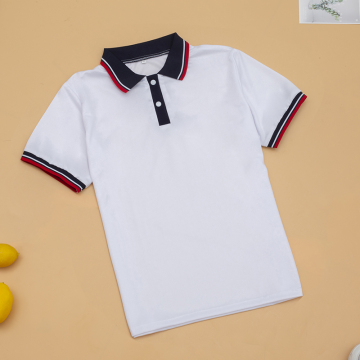 白色校服短袖小学生夏季t恤初高中班服藏青红条翻领昌乐一中同款