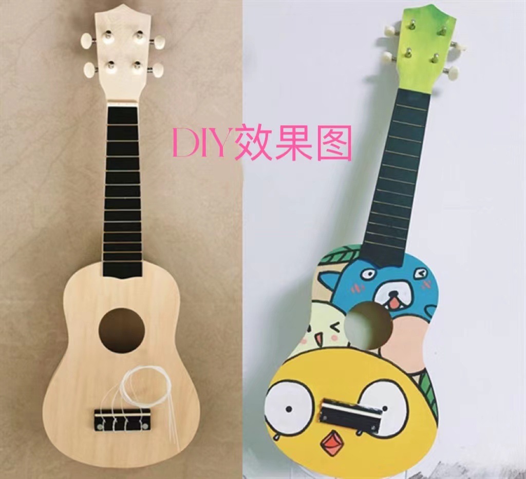 21-Inch Children's Wooden Ukulele Ukulele White Blank DIY Painted Assembly-Free Educational Semi-Finished Toys