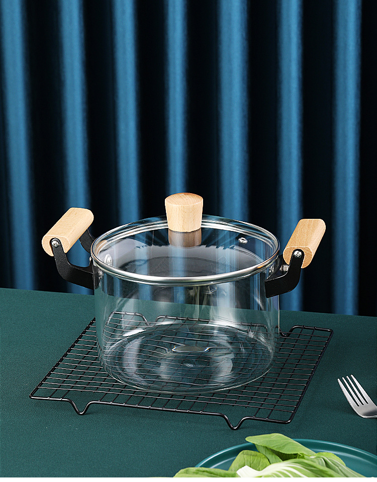 加工双耳透明玻璃炖锅家用燃气高硼硅双耳玻璃锅明火方便面小汤锅