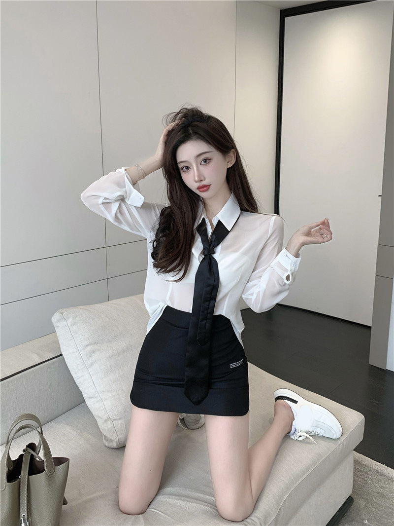 韩版学院风jk制服两件套装女职业装长袖紧身衬衫 高腰百褶半身裙-报价
