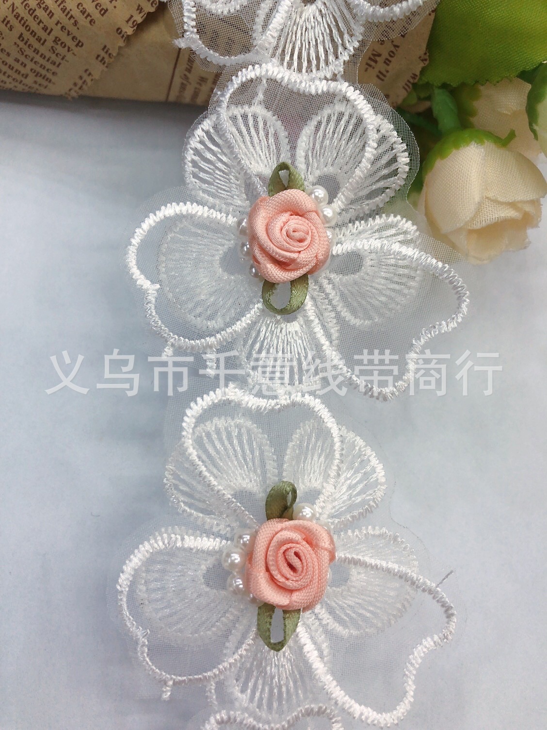 In Stock Bar Code Organza Embroidery Flower Double Layer Sand Flower Handmade Sticky Flower Color Flower Clothing Accessories DIY Lace