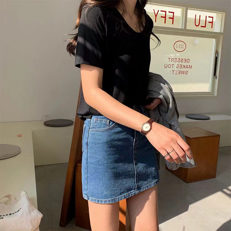 INS Denim Skirt Women's Summer New Korean Style High Waist Slimming A- line Sheath Skirt Small Casual Short Skirt