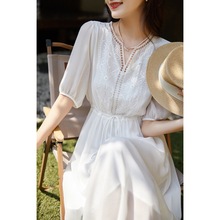 气质白色连衣裙女夏季2024新款重工刺绣洋气法式浪漫裙子