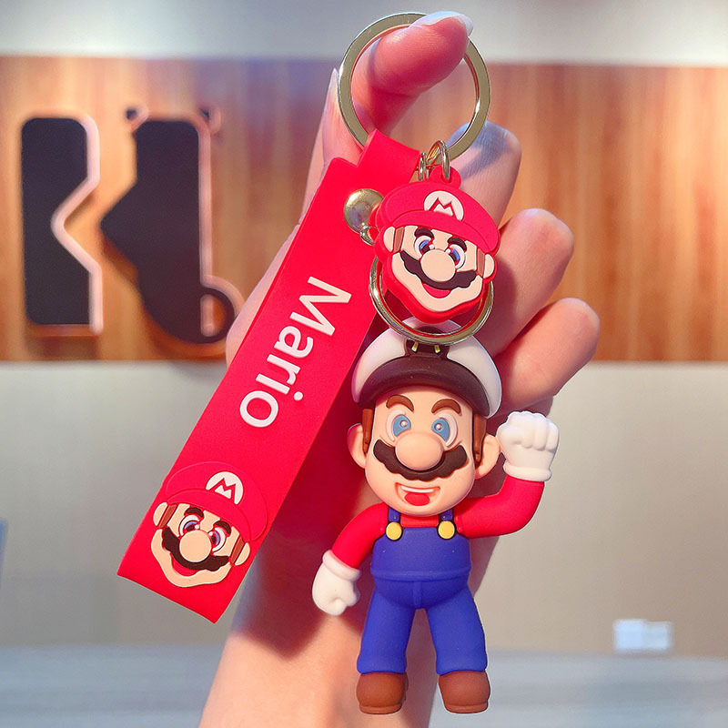 Hot Sale Super Mary Keychain Cartoon Mario PVC Doll Bag Package Pendant Car Key Ring Gift