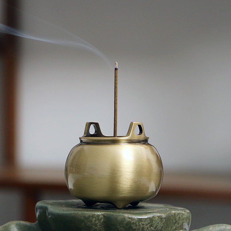 迷你把玩铜香炉三足冲耳炉仿古禅意线香炉香插家用室内供奉熏香炉