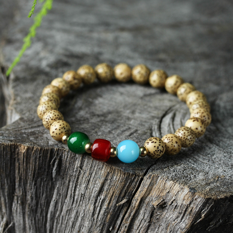 复古风海南原生态圆珠星月菩提籽男女款单圈手串 佛事用品批发