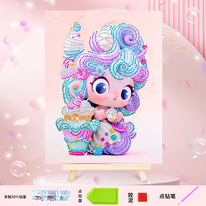 Children's Diamond Painting DIY Summer Ice Cream Princess Handmade Diamond Stickers Material Package Wholesale with Frame