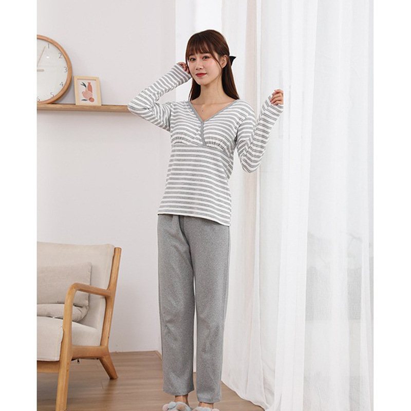 Thickened Cotton plus Size Confinement Clothing Maternity Clothes Cross Long Sleeves Homewear Pajamas Pajama Pants Suit Straight-Leg Pants Mix and Match